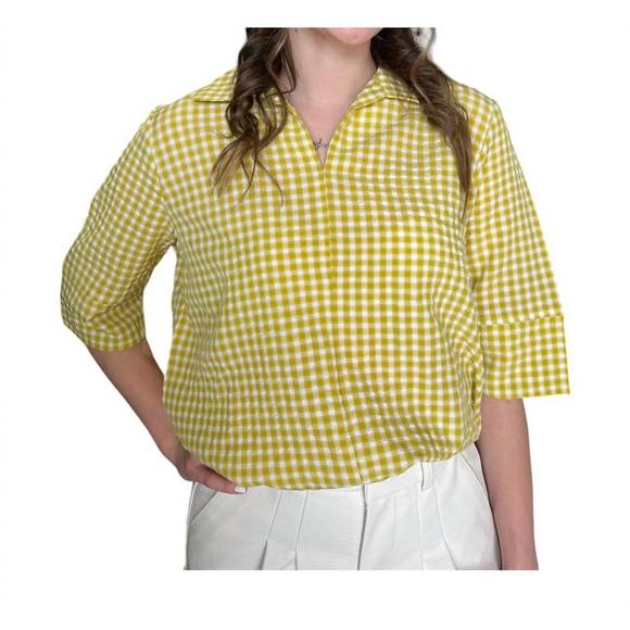 NEW BEFORE YOU gingham collared top in yellow - Picture 1 of 1
